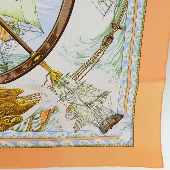 HERMES Carre 90 vive le vent Scarf Silk Orange Auth ki4369 - Picture 10 of 15